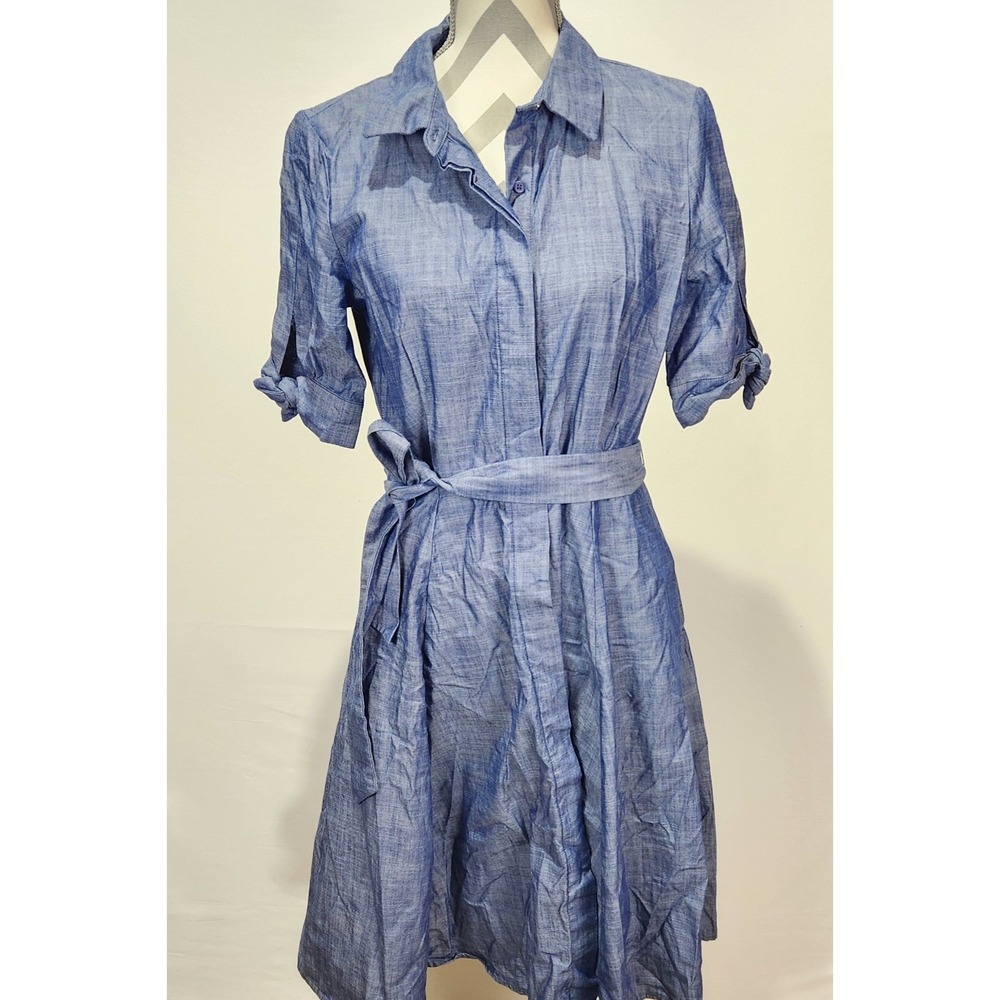 Calvin Klein Women's Elegant Classy Belted Blue Dress Size 8